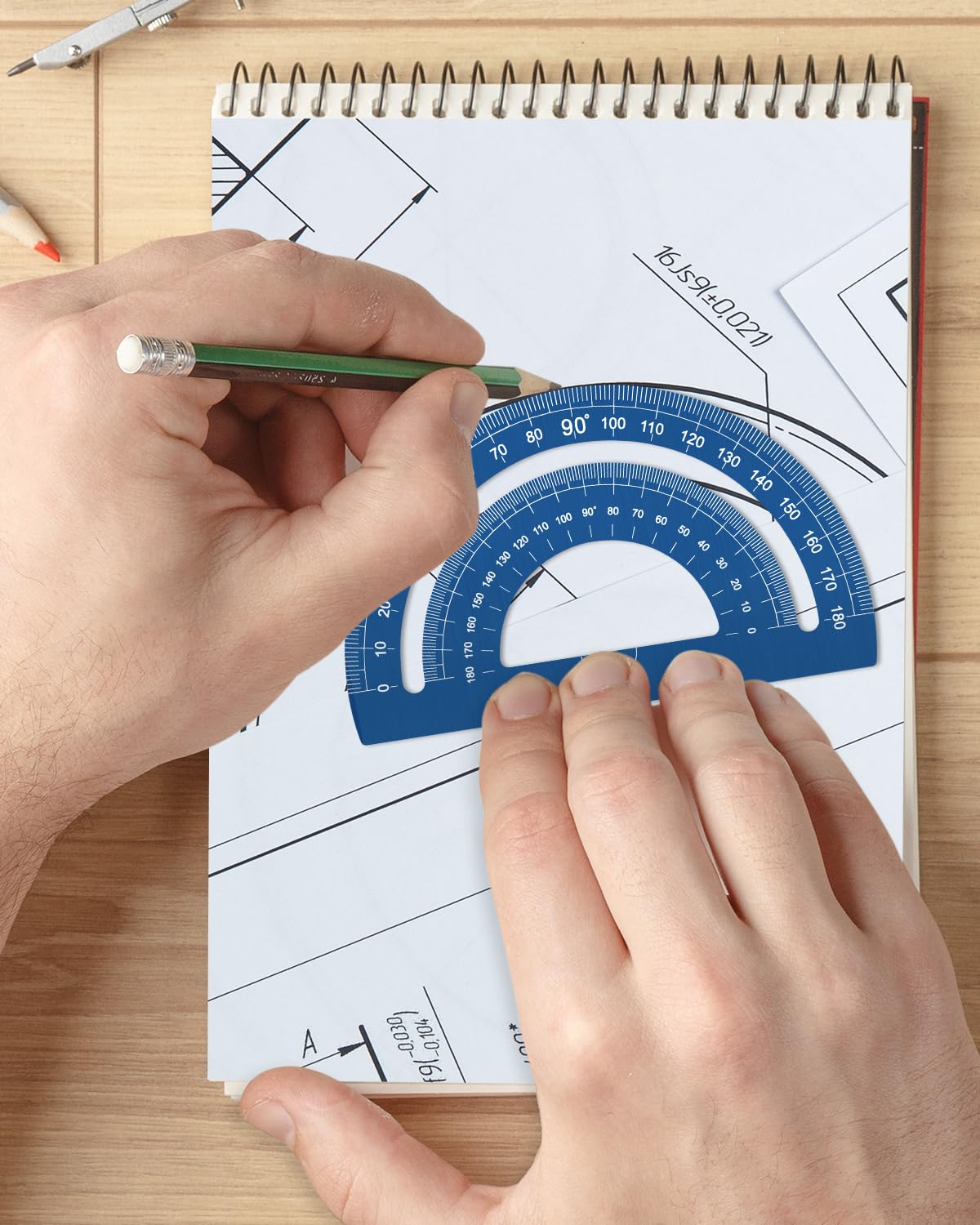 Honagu Triangular Ruler Set, 4 Pieces Aluminum Alloy Ruler, Metal Drafting Ruler, Geometric Protractor for Students, Draftsmen, Engineers, School Office Supplies (Blue)