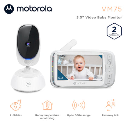 Motorola Nursery VM75 Video Baby Monitor Camera, 1000ft Range no WiFi 2.4 GHz Wireless, 5" Screen, 2-Way Audio, Temperature Sensor, Night Vision