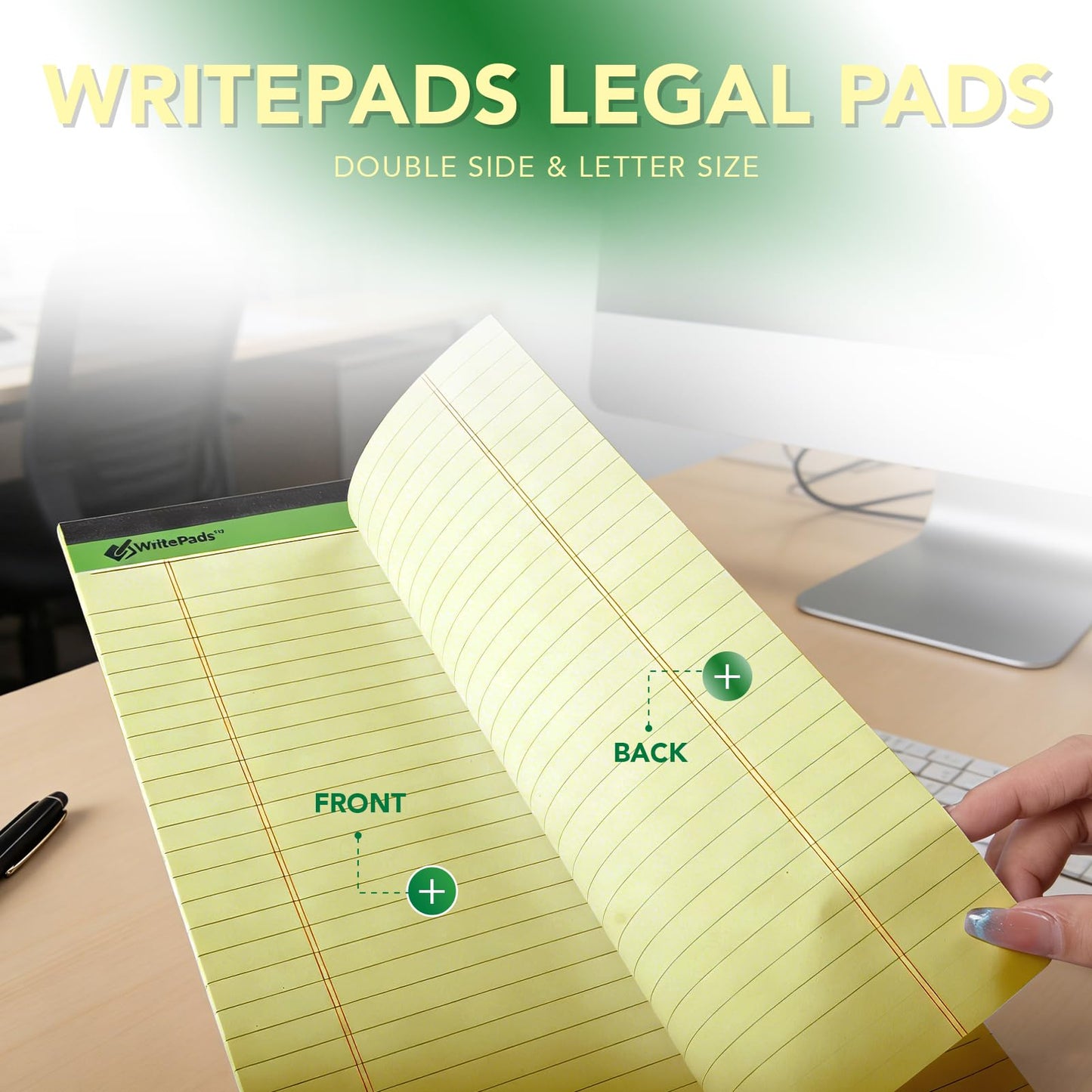 KAISA Legal Note pads 8.5 x 11，12pads 600 Sheets note pads office supplies Recycled Paper 8.5 x 11 Wide Ruled 50 sheets Premium Thick Paper Hard Back Notepads 8-1/2"x 11-3/4" Writing Tablet Canary For Office Supplies (Pack of 12)