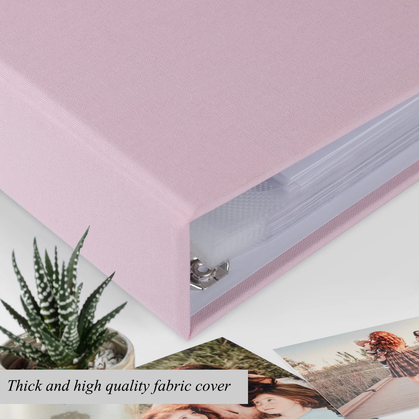 1DOT2 12x12 Inch Large 3 Ring DIY Scrapbook Photo Album Journal with 30 Plastic Sleeves 60 Pages and Fabric Cover for Baby Travel Wedding Couple Anniversary kids Adventure (Pink Cover/White Pages)