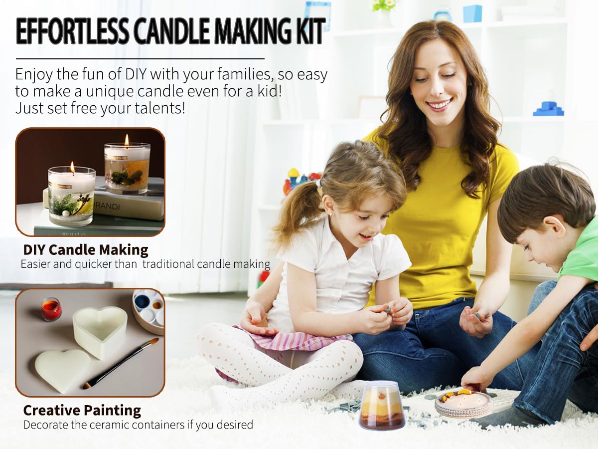 Pansyling 35oz Pearled Candle Wax Sand Crafting Set for Beginner,All-in-One Scented Candle Making Kits with 6 Essential Oils,2 Plaster Containers,50 Wicks & Seashells,DIY Powder Candles(White)