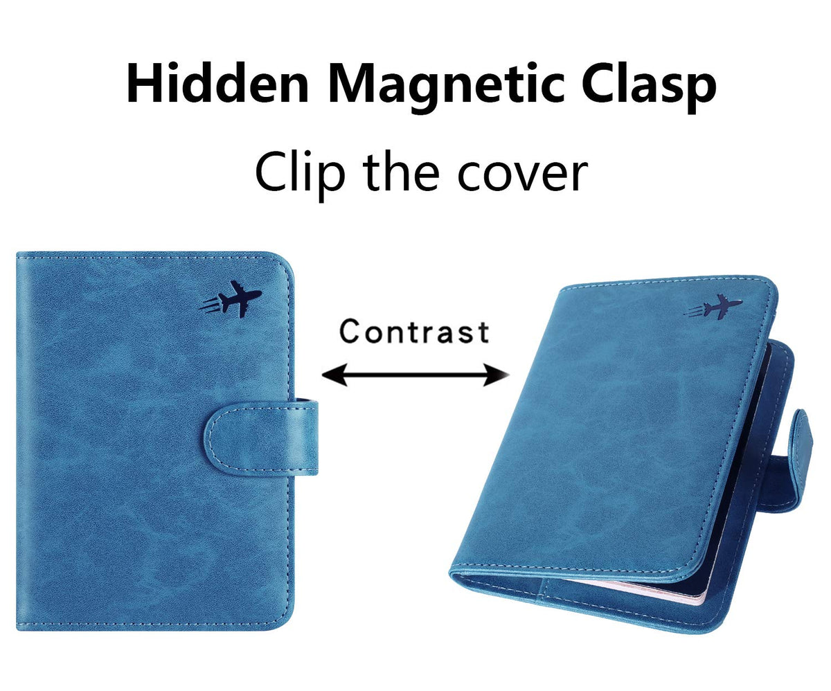 Passport Holder Cover Wallet RFID Blocking Leather Card Case Travel Accessories for Women Men (#Blue)