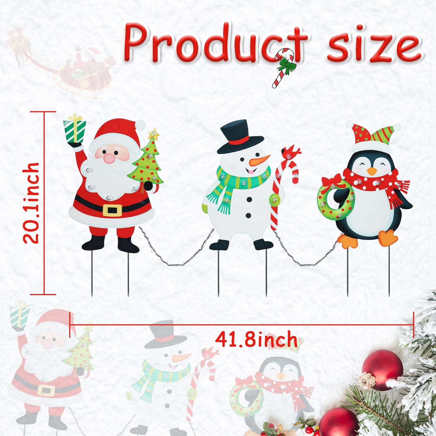 WONDER GARDEN Christmas Yard Stakes, 3 PCS LED Light Xmas Yard Signs with Santa Claus, Snowman, Penguin Christmas Yard Decorations for Lawn Party Decorations