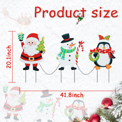 WONDER GARDEN Christmas Yard Stakes, 3 PCS LED Light Xmas Yard Signs with Santa Claus, Snowman, Penguin Christmas Yard Decorations for Lawn Party Decorations
