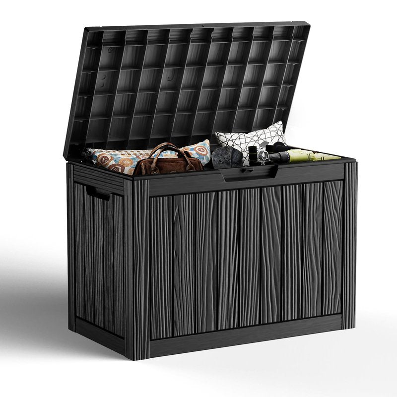 GGYI 50 GallonOutdoor Storage Box,Resin Deck Boxes Waterproof, IndoorOutdoor Bin for Package Delivery, Patio Cushions, Gardening Tools, Lockable, UV Resistant