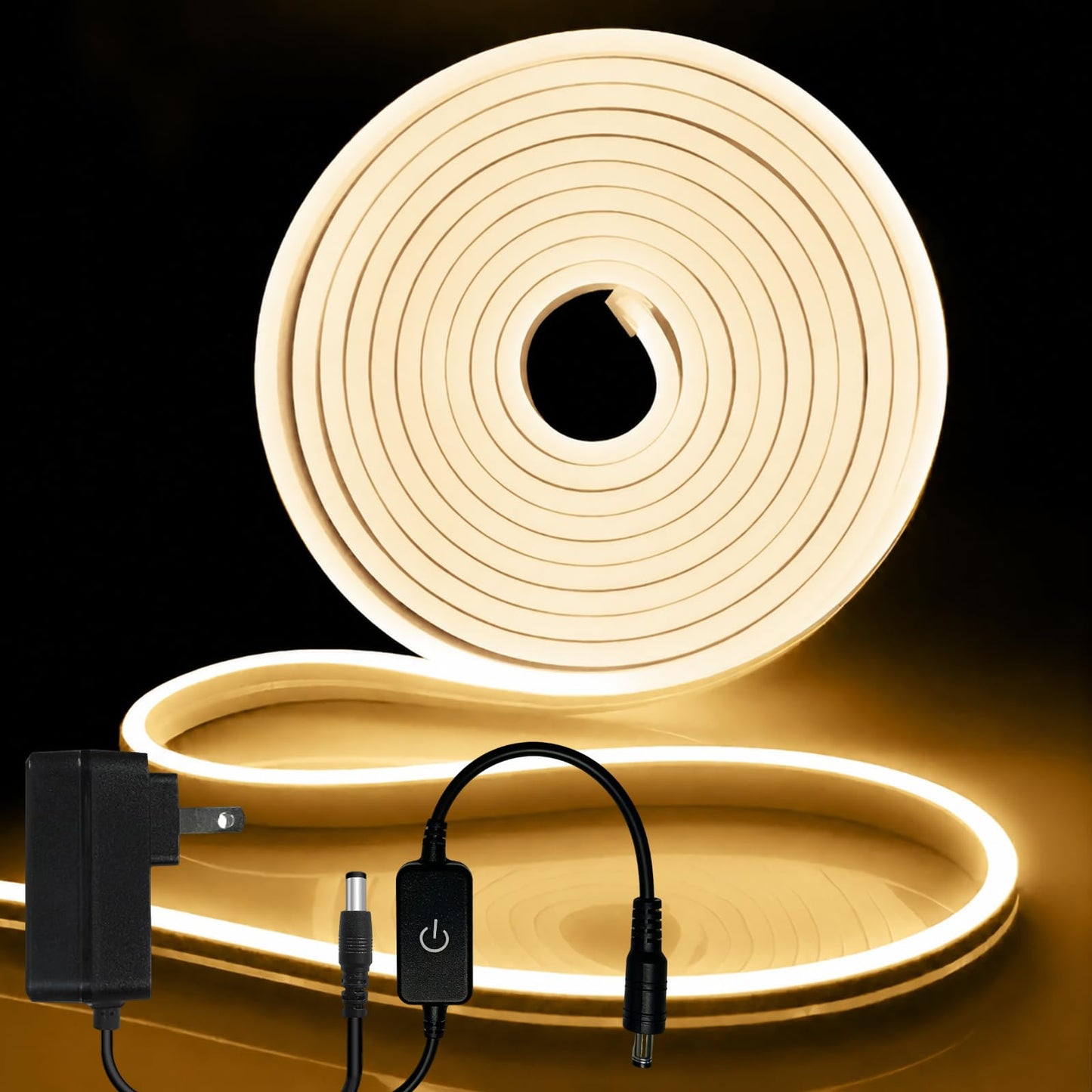 iNextStation Warm White LED Rope Lights 16.4FT/5M DC12V LED Strip Lights, IP65 Waterproof Silicone Neon Light Strip, Flexible Led Light Strip 0.98in Cut for DIY, Rope Led Lights for Bedroom(with Plug)