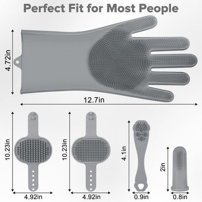 Augwind 6PCS Grooming & Bath Supplies for Dogs, Cats and Horses | Dog Washing Gloves | Dog Bath Brush | Dog Shower Brush | Pet Grooming Gloves | Dog Grooming kit | Pet Supplies (Grey)