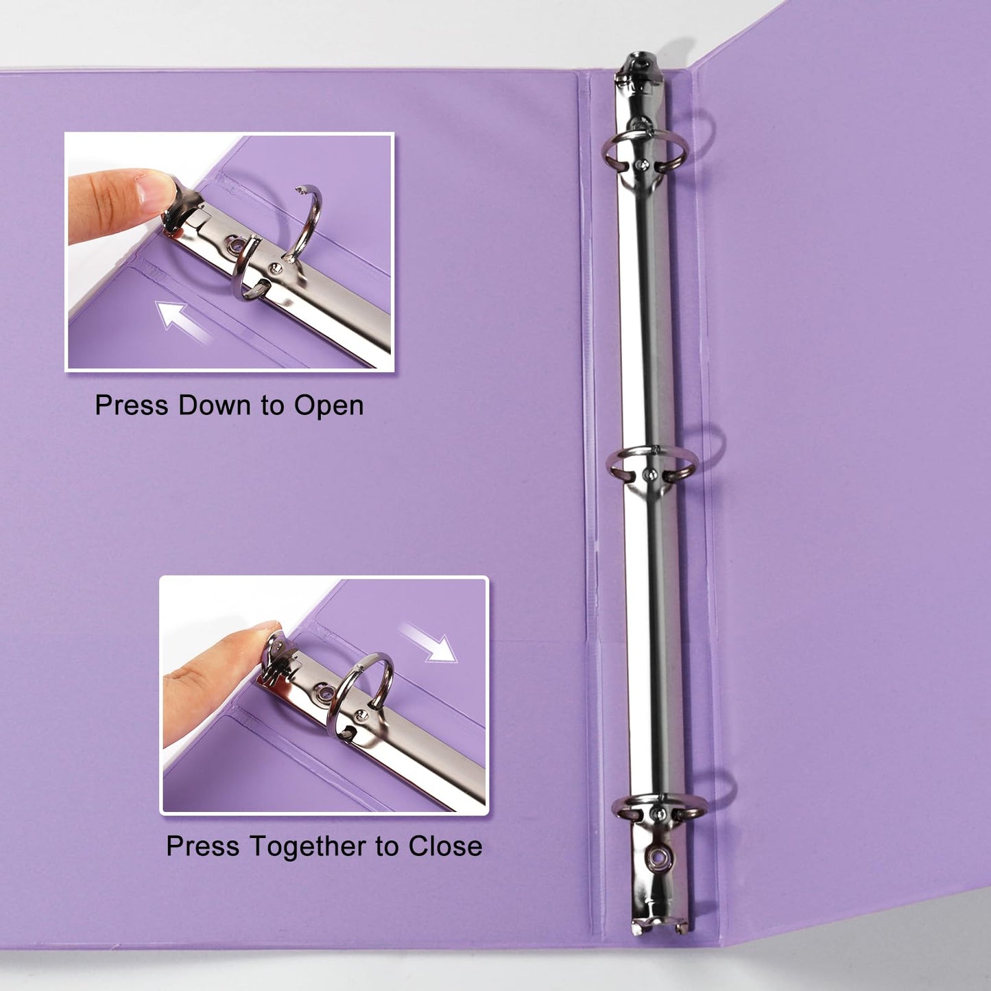 COMIX Standard 3 Ring Binder 1 inch with Clear View Cover, 1" Round Ring View Binder Holds 200 Sheets of US Letter Size Paper for School Office Supplies, 6 Pack (Pale Purple)