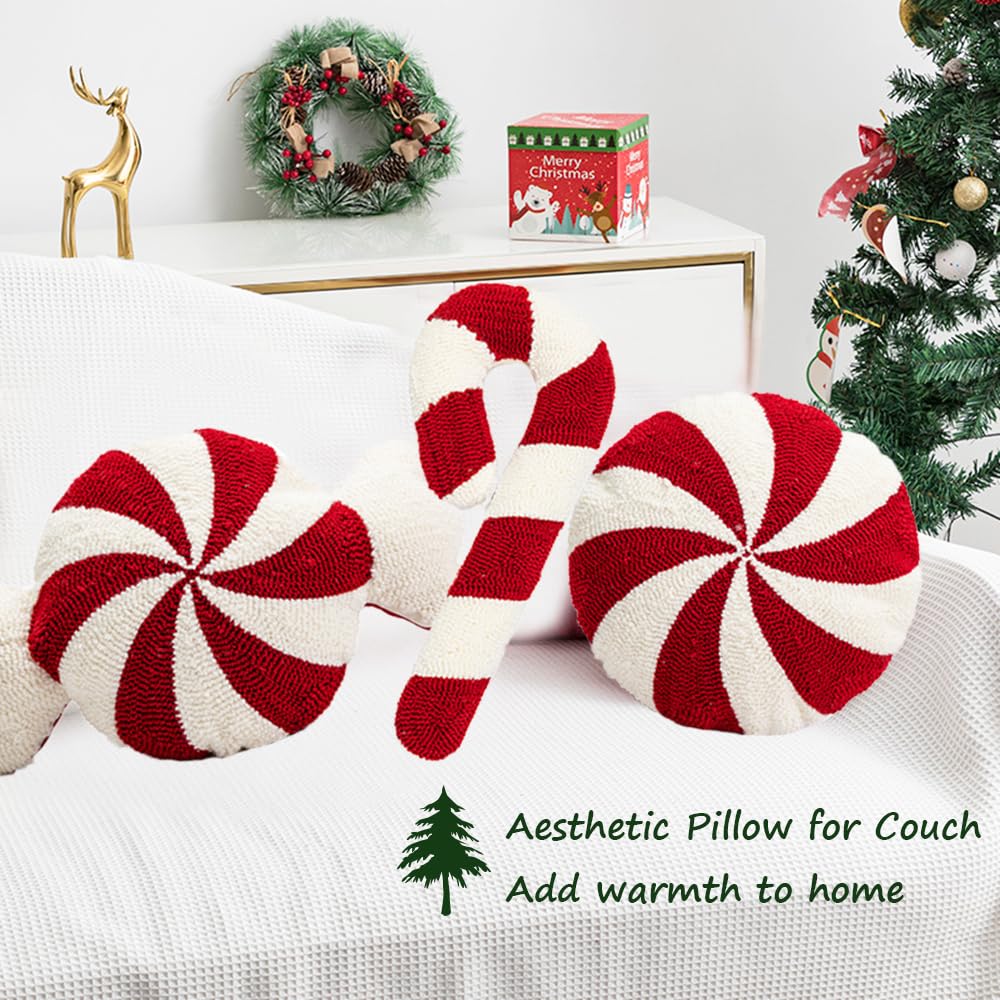 XIAIJIA Christmas Pillows Candy Throw Pillow White Pillow Christmas Room Decorations Soft Winter Pillow Cute Plush Pillow Cushions for Couch Sofa Bed,22x13 Inch