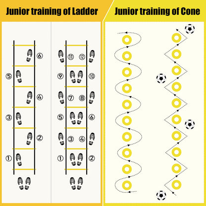 BORNEW 2 Pack Agility Ladder, Soccer Speed Training Equipment Set with Total 26 ft Agility Ladder, 12 Cones, 4 Adjustable Hurdles, Jump Rope, for Soccer, Basketball, Football, Kids, Youth, Adults