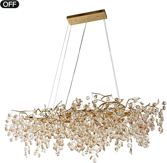 Modern Crystal Tree Branches Chandeliers Gold Luxury Round Raindrop Pendant Light Fixture 12 Light Ceiling Hanging Light for Dining Room Bedroom Living Room Entryway