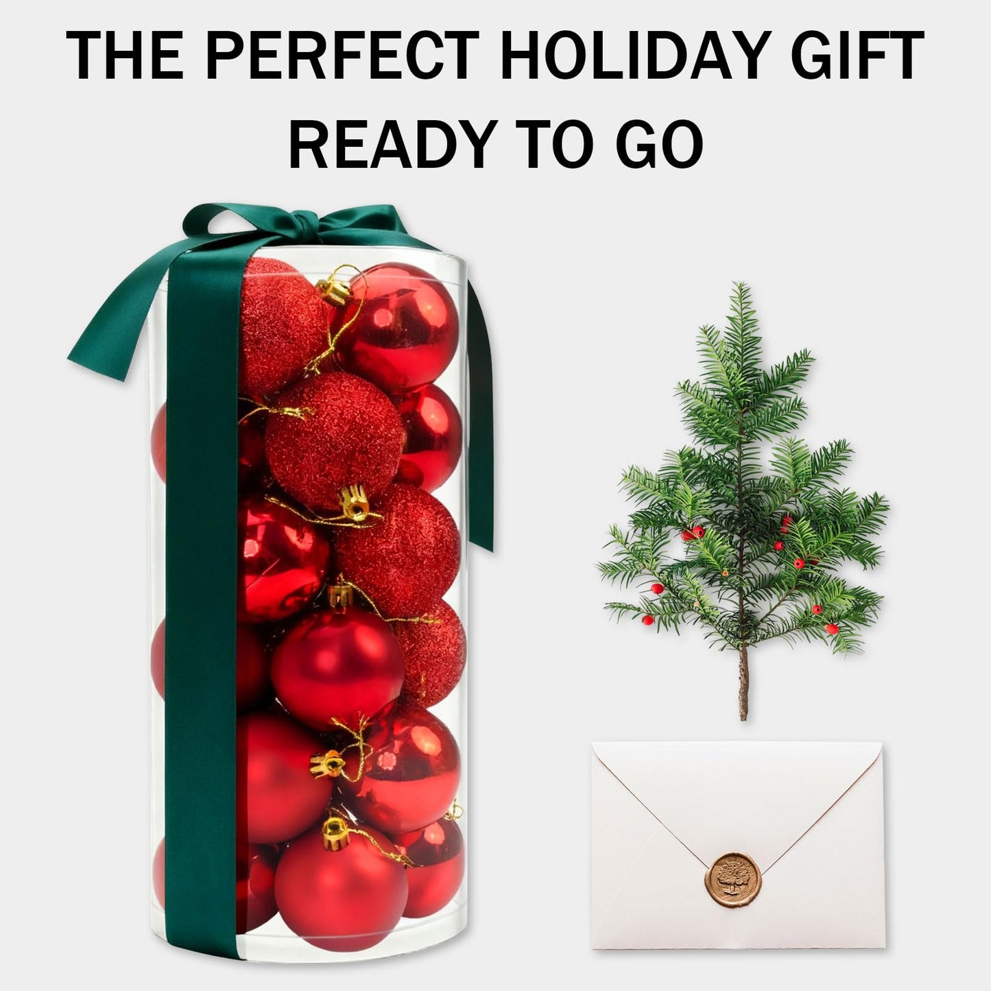 Napzy 24 Count Shatterproof Christmas Ball Ornaments Set, 2.36 Inch Red Christmas Tree Decorations for Xmas Holiday Party Decor, Wreath and Garland Hanging Balls