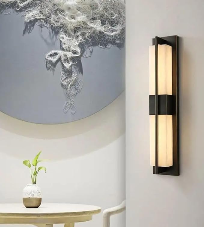 LED Outdoor Wall Lights Fixture Lamps. Modern Elegant Acrylic lampshade with Marble Texture, Aluminum Body. Exterior Black Sconce Wall Lantern IP65 Waterproof Anti Rust. (Modern LED Black 24''H, 12W)
