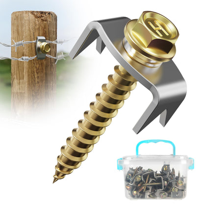 Dabolang 200 PCS Wire Fence Staples with Wire Fixer, Fence Fasteners for Wire Fencing, Fence Post Screws for Softwoods, Reuse/Easy Remove Fence Nails for Mesh and Woven Fencing Repair