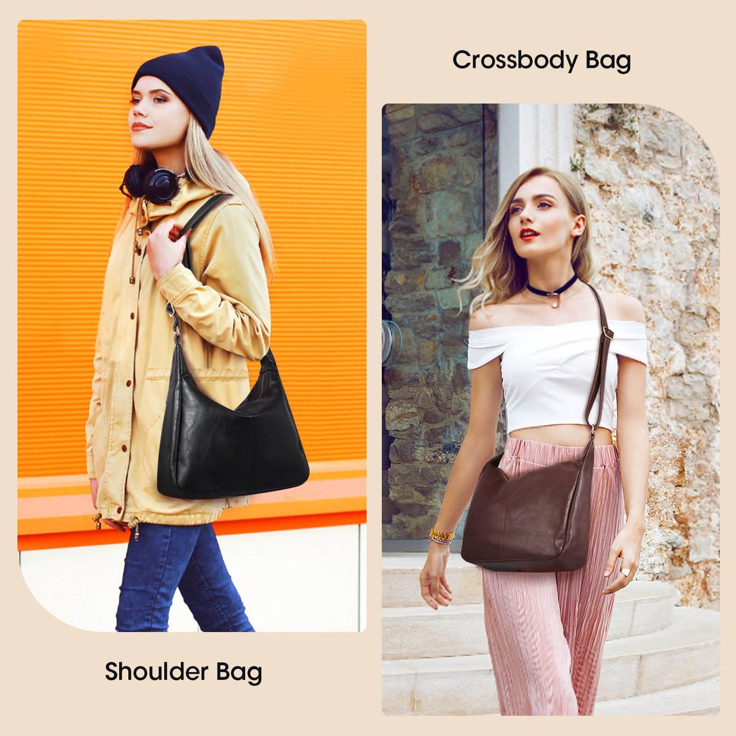 Hobo Bags for Women, Soft Vegan Leather Crossbody Bag for Women, Slouchy Shoulder bag with Adjustable Strap