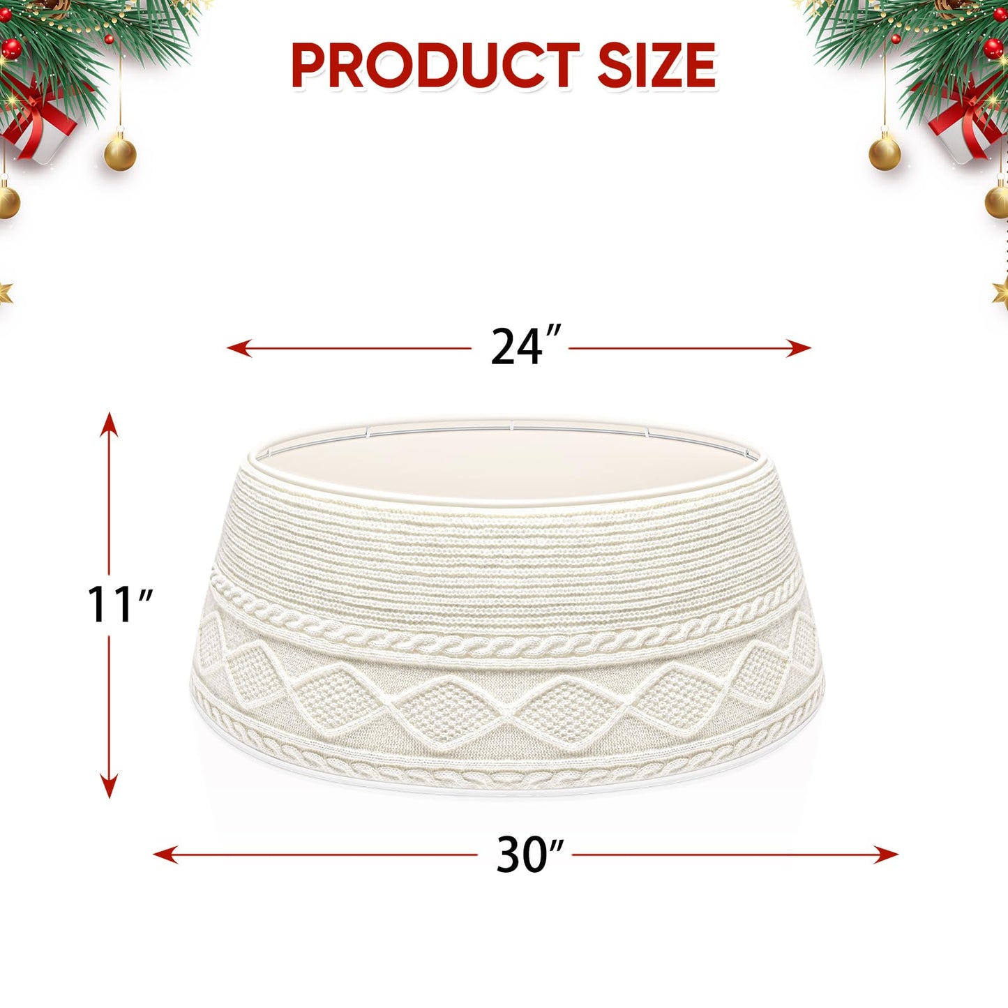 Malier Christmas Tree Collar, 30’’ Knit Xmas Tree Collar, Christmas Tree Collars for Artificial Trees, 11" Extra Tall Tree Stand Base Cover Ring Skirt for 6 ft 9 ft Tree (White, 11''H × 30" W)