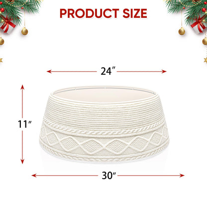 Malier Christmas Tree Collar, 30’’ Knit Xmas Tree Collar, Christmas Tree Collars for Artificial Trees, 11" Extra Tall Tree Stand Base Cover Ring Skirt for 6 ft 9 ft Tree (White, 11''H × 30" W)