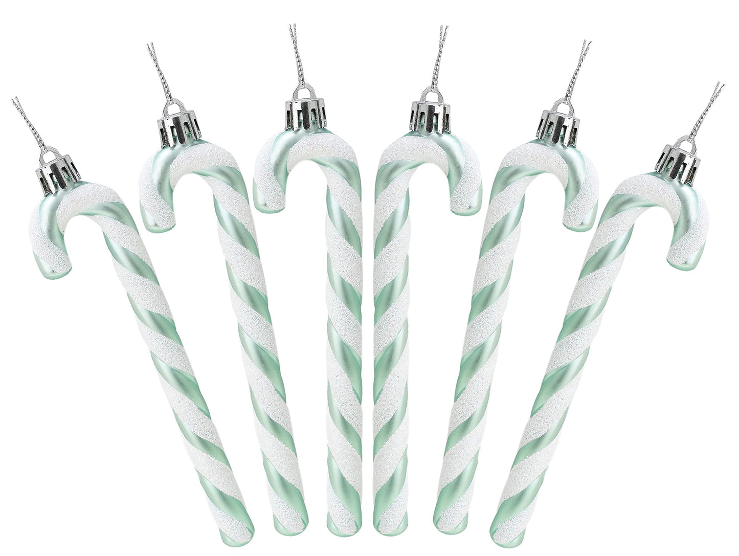Christmas Concepts® Pack of 6-13cm Glitter Candy Cane Christmas Tree Decorations/Ornaments (Mint Green)