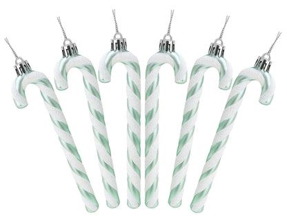 Christmas Concepts® Pack of 6-13cm Glitter Candy Cane Christmas Tree Decorations/Ornaments (Mint Green)