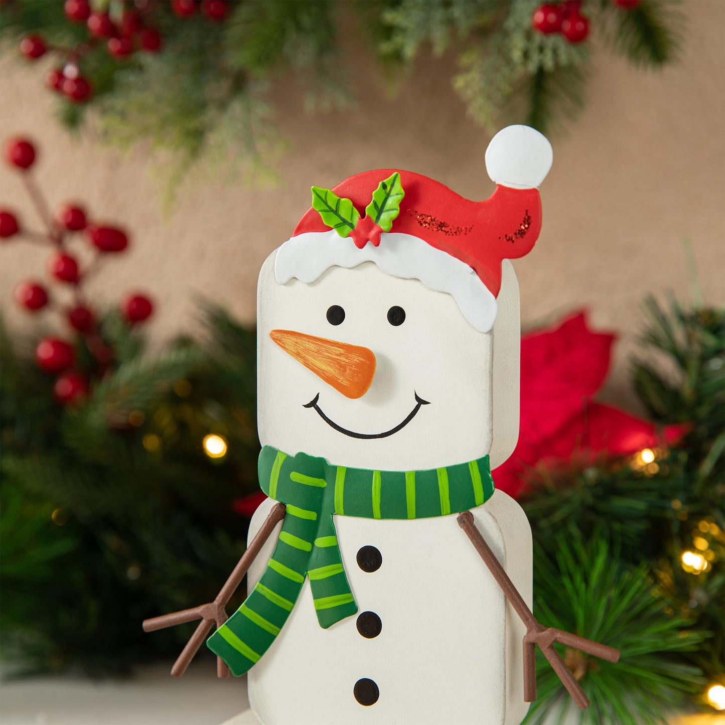 Glitzhome Christmas Stocking Holders for Mantel, Set of 2 Snowman S'Mores Marshmallow Metal Hooks, Heavy Duty Fireplace Hangers for Indoor Holiday Decor
