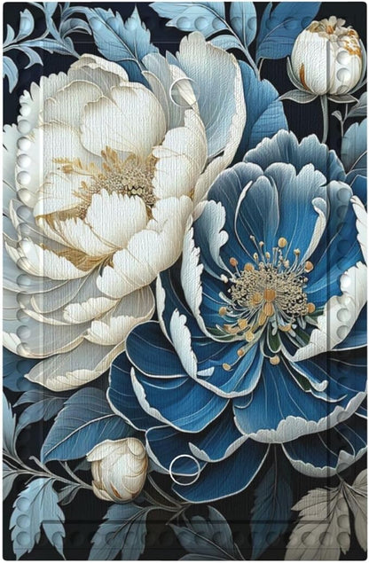 White Blue Flower Peonies Light Switch Covers No Device Wall Plate 1 Gang Decorative Blank Switchplate Electrical Faceplate for Farmhouse Living Bedroom Decor