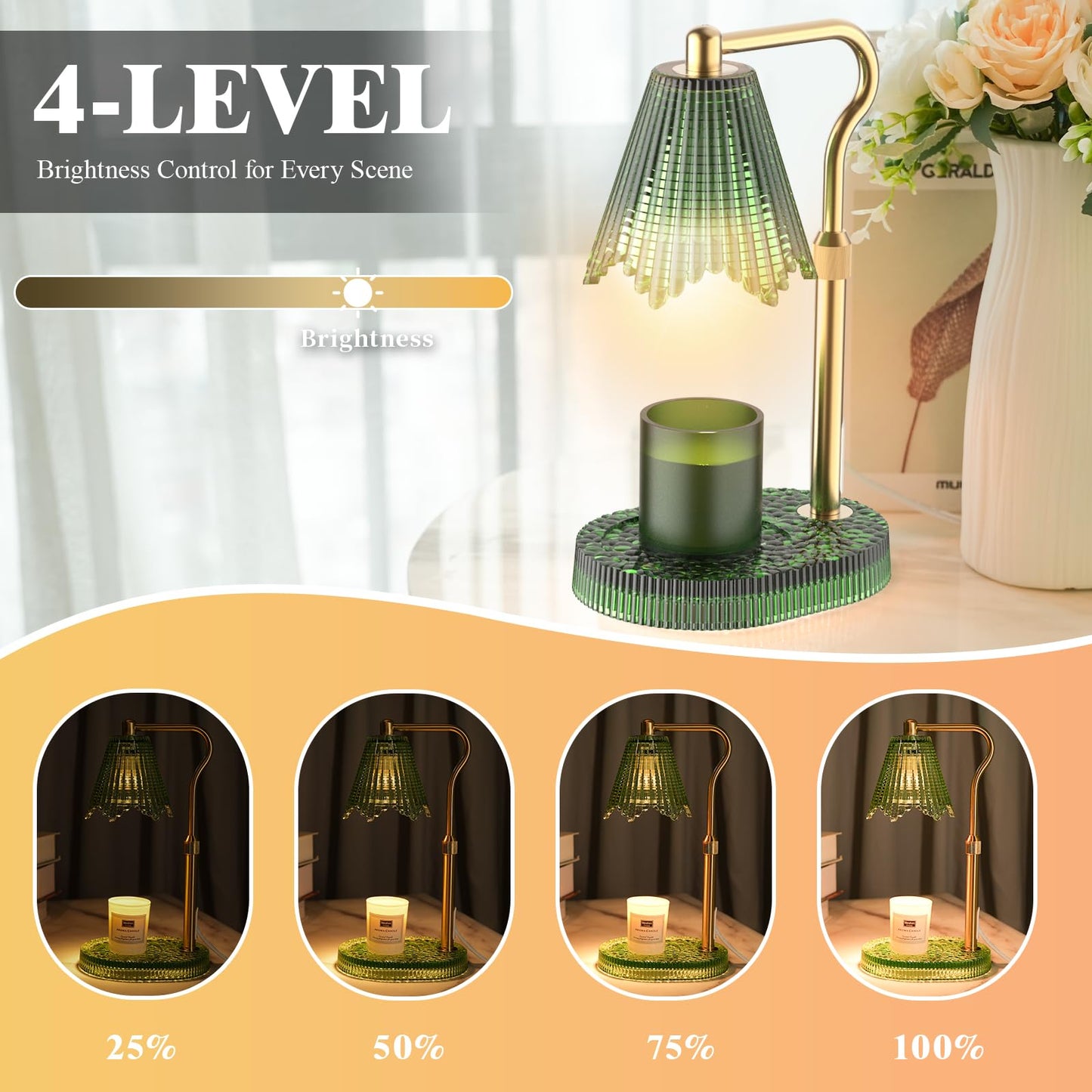 WYghyronic Candle Warmer Lamp with Timer & Dimmable 4-Level Brightness - Adjustable Height,for New Home Bedroom, Gifts for Women (Green)