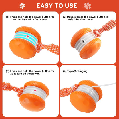 QGI Interactive Dog Toys, Random Path Electric Automatic Moving and Rolling Dogs Toy with Rope for Small Medium Large Dogs, Motion-Activated Dog Stimulation Toy for Boredom Relief (Orange)