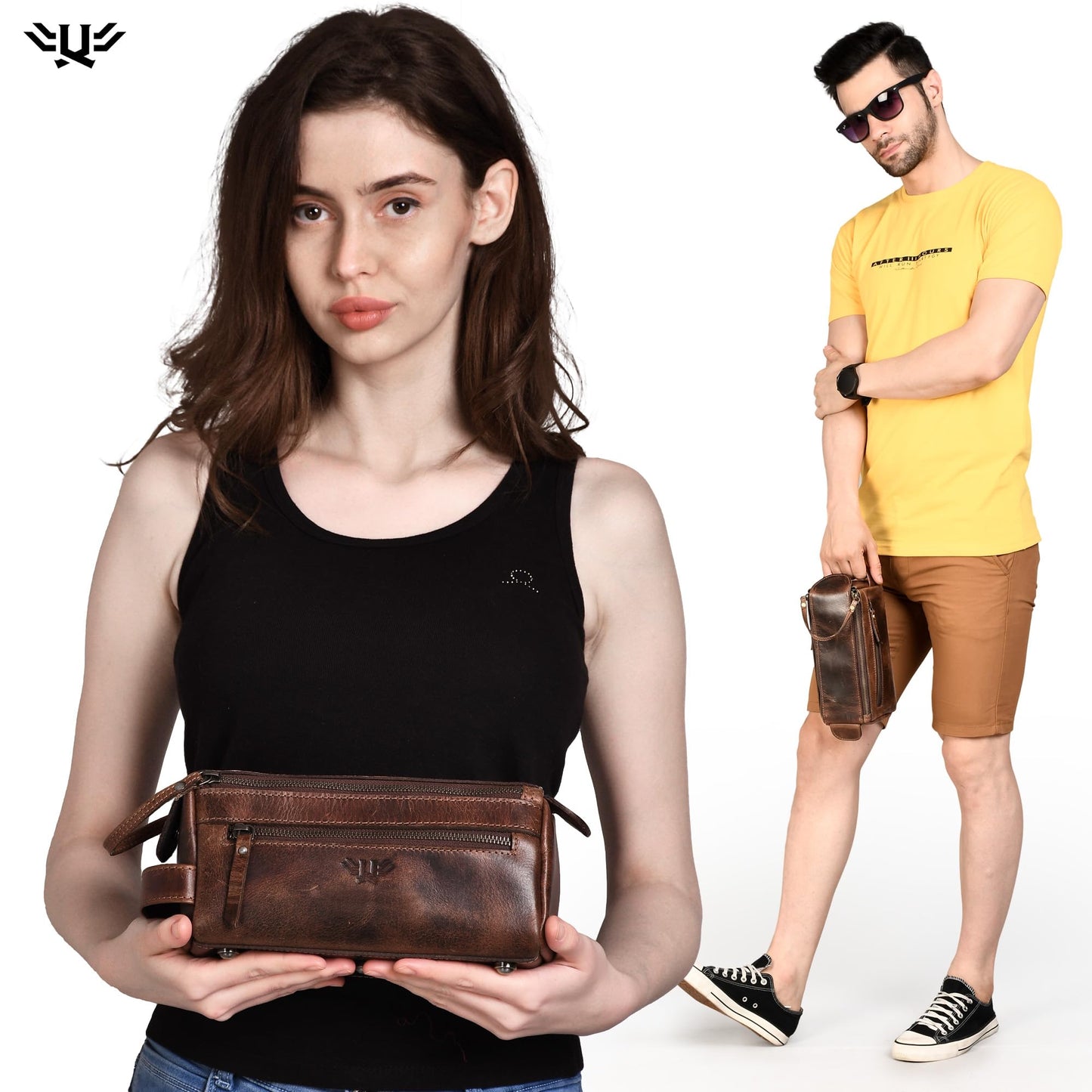 LushLuxeoria Premium Handmade Leather Toiletry Bags for Men and Women, Genuine Leather Dopp Kit and Shaving Bag for Men, Travel Cosmetic Bag for Women's and Men's, Zipper Pocket, Chocolate