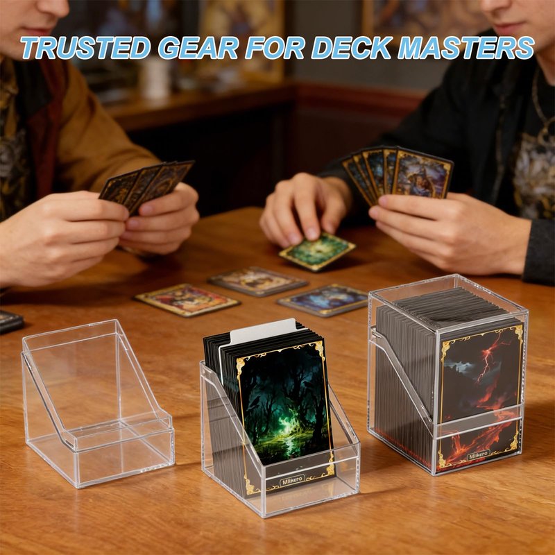 Mlikero Card Deck Cases, 6 Pack Acrylic Commander Deck Box Holding 100+ Sleeved Cards with 6 Dividers, Sturdy Card Storage Box Fit for MTG, TCG, Sports Cards (Clear&Black)