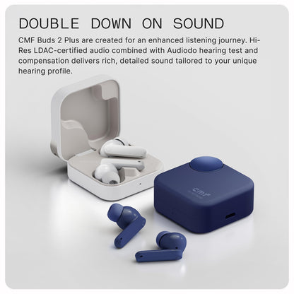 CMF Buds 2 Plus Wireless Earbuds Adaptive Noise Cancelling, Hi-Res Audio Bluetooth Headphones, 12mm Drivers for Deep Bass, 50dB ANC 61.5H Playtime, Sport Ear Buds with 6 Mics, Light Grey