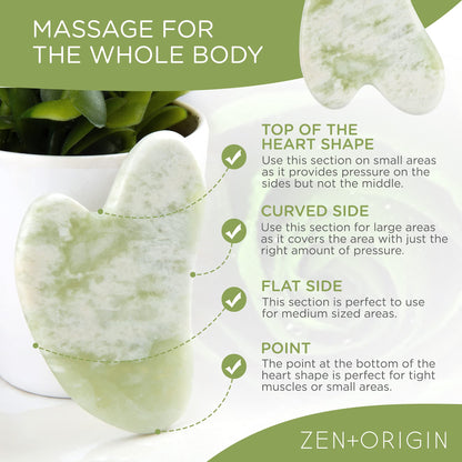 Jade Roller and Gua Sha Set - 100% Natural Jade Stone Face Roller, Dual Sided Massage Roller Stimulates Blood Flow, Relieves Stress, Reduces Signs of Aging, Travel Pouch Included, Gift Box