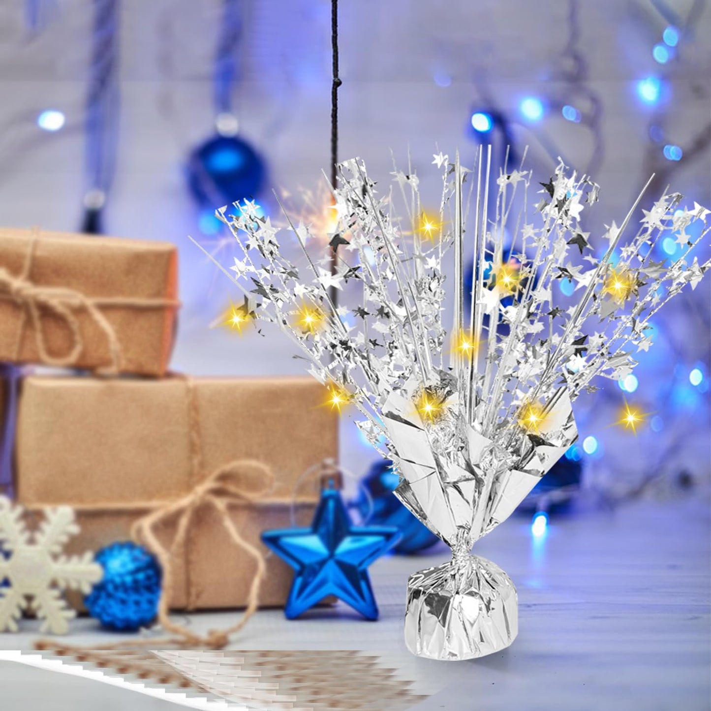 12 Pack Metallic Foil Spray Centerpiece Star Table Decoration Burst Table Centerpieces for Birthday Graduation Wedding Anniversary Holiday Party Supplies Decor, Silver