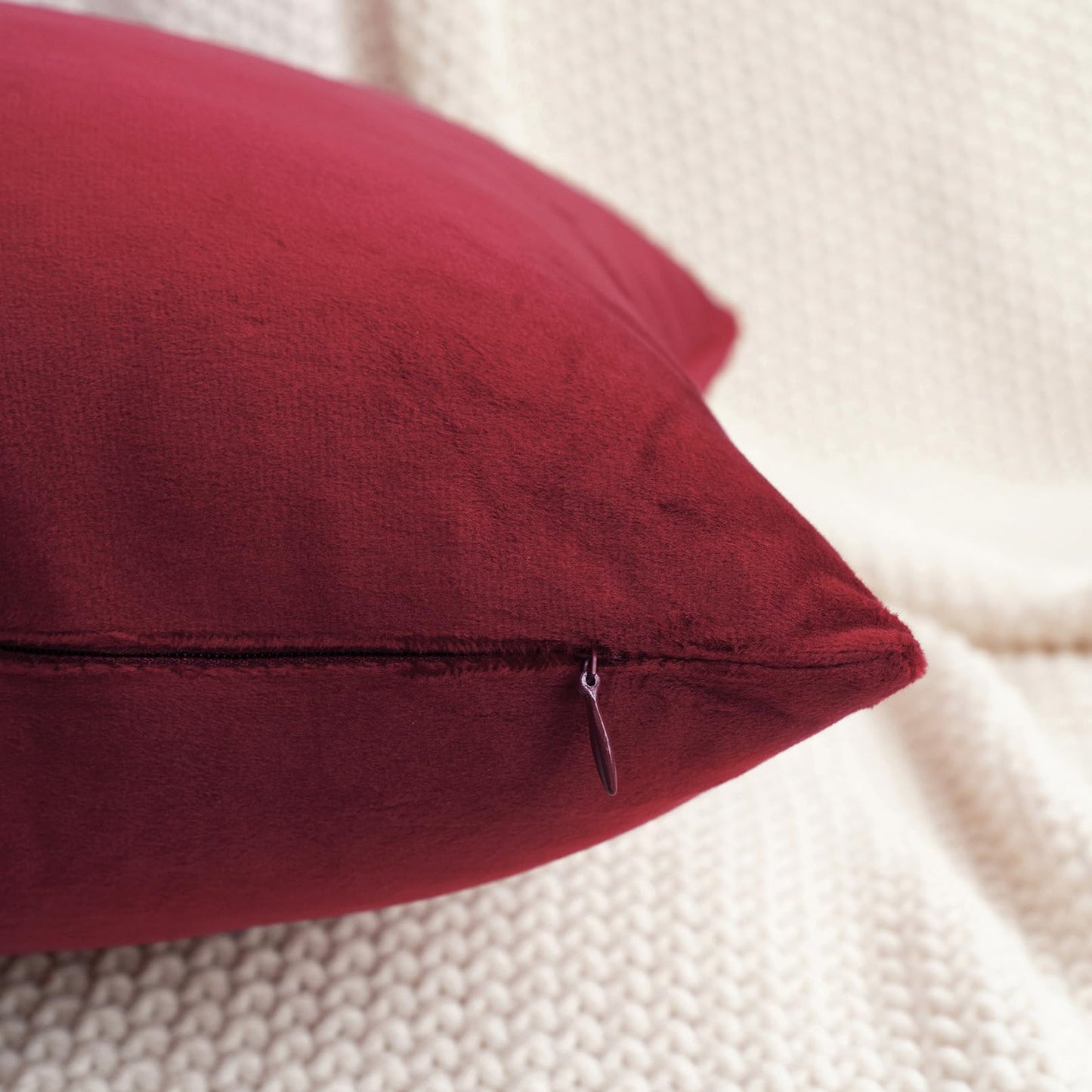 HWY 50 Burgundy Red Velvet Throw Pillow Covers 18x18 Inch, Pack of 2 Soft Cozy Solid Decorative Luxury Cushion Cases for Couch Sofa Bed Living Room Bedroom