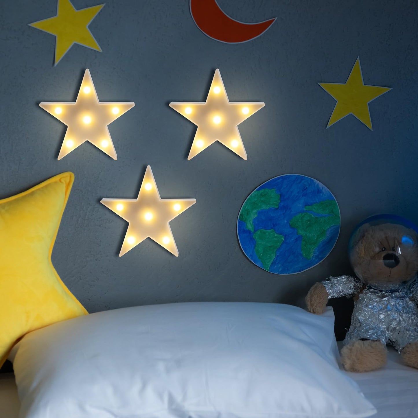 6 Pcs LED Stars Night Light Can Be Hung On The Wall Kids Room Room Light, Suitable for Birthday Party Holiday Decoration Baby Room Nursery Decoration (White Star-6pcs)