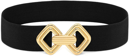 BAOKELAN Wide Elastic Waist Belts for Women Stretchy Skinny Belts with Gold Buckle for Dresses Black Gold 65cm/26in