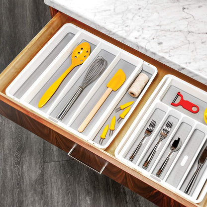 madesmart Classic Large Utensil Tray, Soft Grip, Non-Slip Kitchen Drawer Organizer, 3 Compartments, Multi-Purpose Home Organization, BPA Free, White
