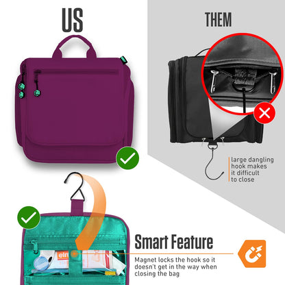VENTURE 4TH Hanging Travel Toiletry Bag for Women & Men - Travel Organizer with Expandable Compartments & Removable Clear Pouch for Toiletries (Purple/Mint)