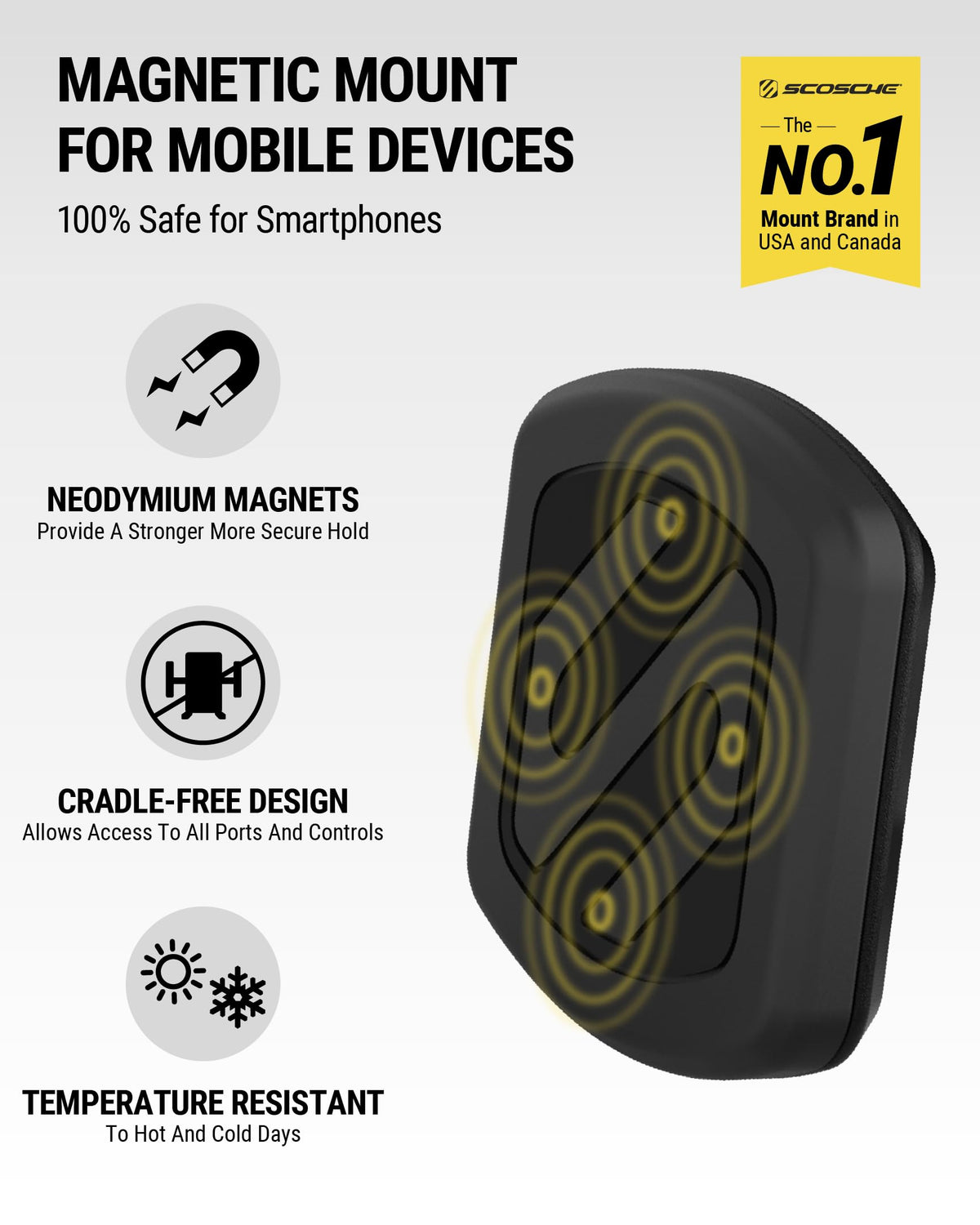 Scosche MAGWDM MagicMount Magnetic Car Phone Holder - Strong Magnet Mount for iPhone and Android - Secure Magnetic Cell Phone Mount for Window/Dash - Universal 360° Adjustable Mobile Cellphone Holder