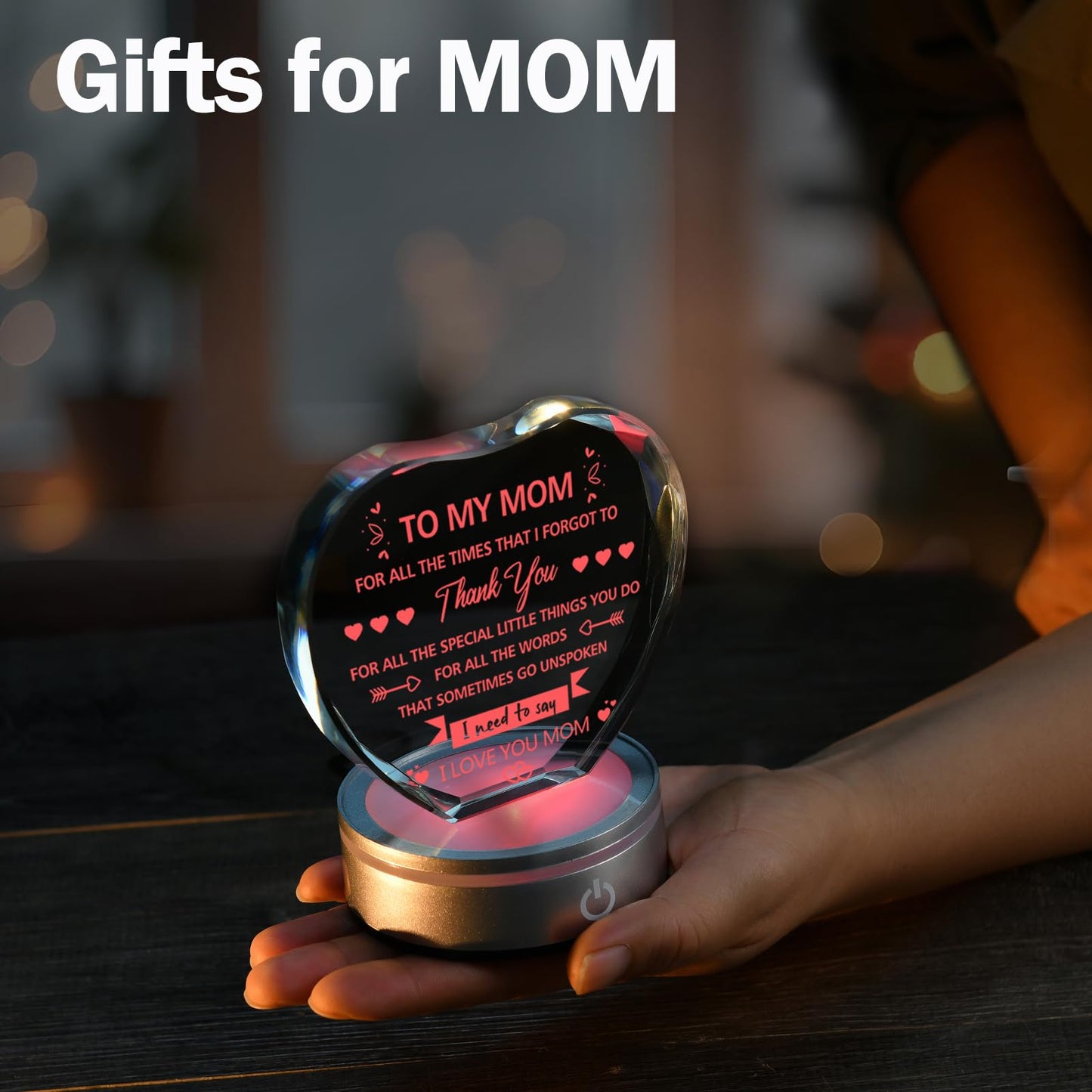 IFOLAINA Mom Birthday Gifts from Daughter Son to My Mom Crystal Heart Keepsake Gifts for Christmas Mother's Day Thanksgiving Day Engraved Mother Quote