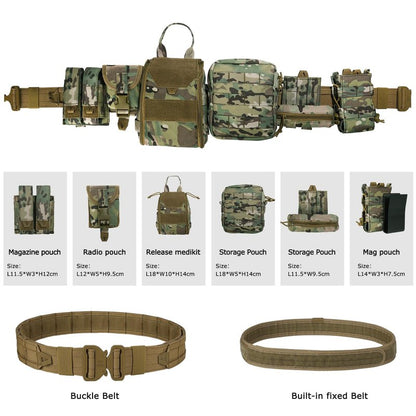 PIKEON Tactical Belt Battle Law Enforcement Molle Airsoft Duty Belt Quick-Release with Pouches 8 in 1 (CAMOU)