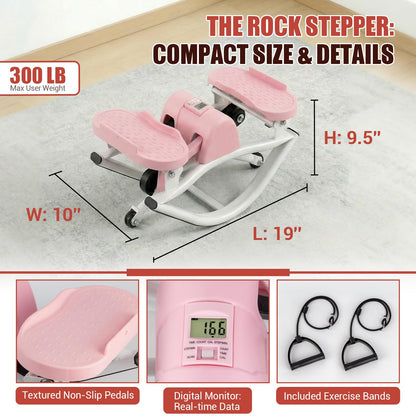 Rock Stepper for Exercise at Home, Rocking Stepper Side to Side with Resistance Bands & Digital Display, 300 LBS Capacity Full Body Workout Low-Impact Knee-Friendly Anti-Slip Side Stepper