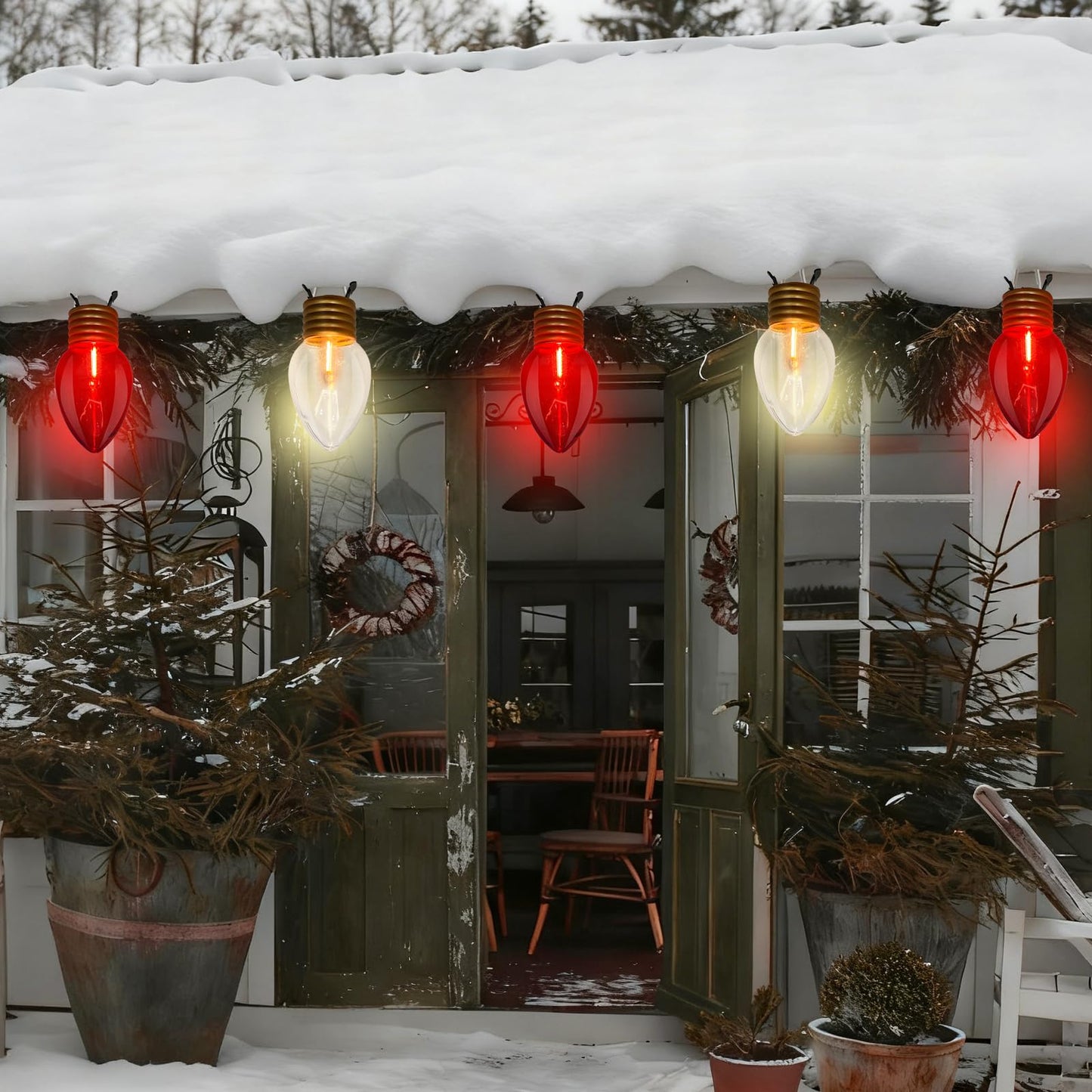 SUNSGNE Jumbo Christmas Lights Outdoor, 16FT Red and White Christmas Lights with 10 Count 5'' Clear Glossy LED Bulbs for Home Tree Roof Yard Garden Patio Balcony Decorations
