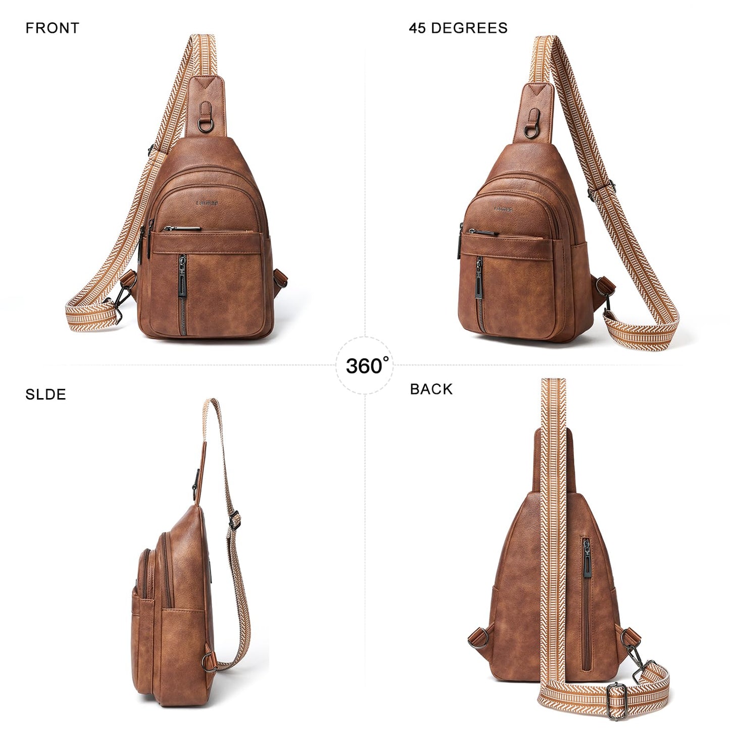 LATMAP 7L Sling Bag For Women Men Backpack Fanny Pack Crossbody Chest Travel Shoulder Belt Bags Purse Handbag PU Leather Brown