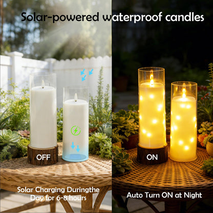 kakoya Large Solar Flameless Candles Outdoor Waterproof 11" x 4",2Pcs LED Pillar Candles Included Rechargeable Solar Battery with Embedded Star String for Outdoor Porch,Patio Decor(White)