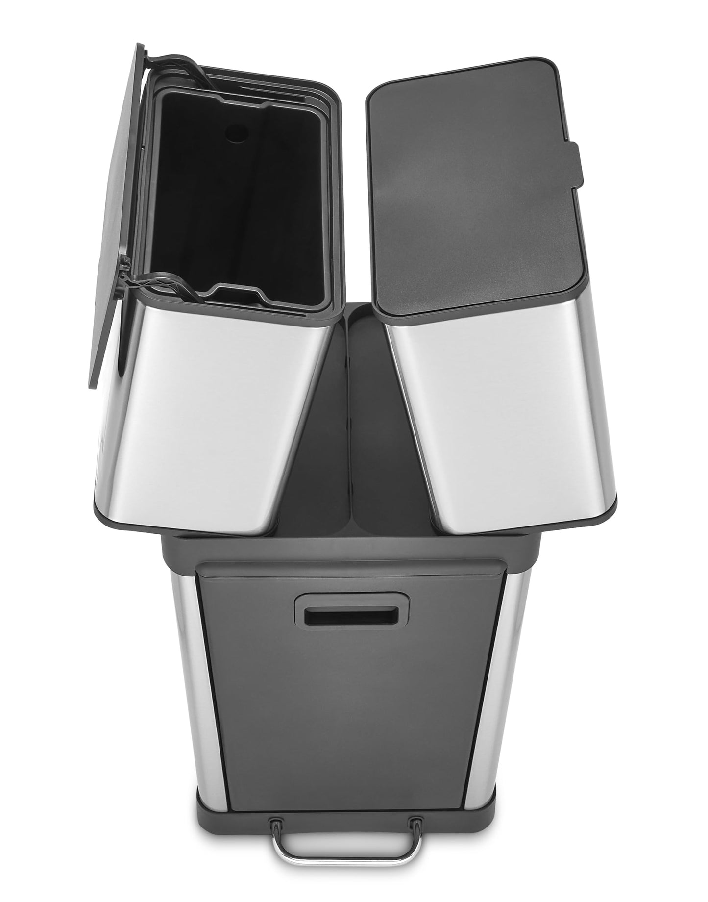 HOLDN’ STORAGE 32L Triple-Compartment Trash & Recycling Bin for Kitchen, 2 Removable Hook-On Bins, Multi-Access Opening, Odor Control, Stainless Steel, 3 Trash Bag Rolls Included