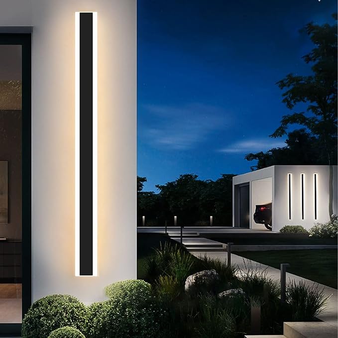 Modern 47inch Outdoor Wall Light, 3000k/4500k/6000k 3 Color Change Black Exterior Light Fixtures Wall Mount, Ip65 Waterproof Modern Porch Lights Non-Dimmable, Long Linear Outside Lighting Hard-Wired