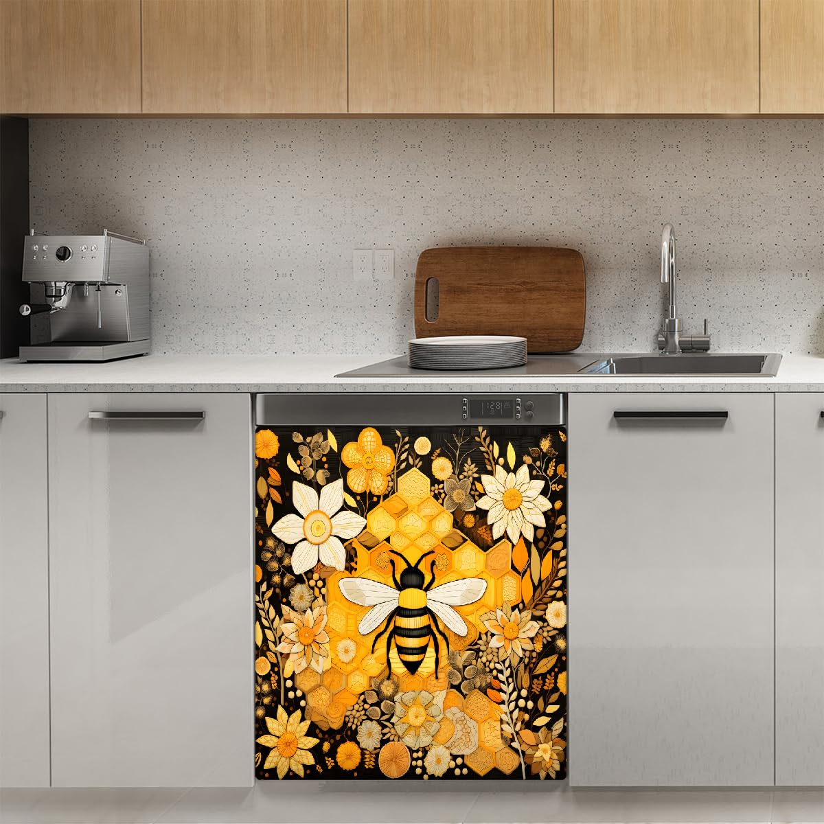 YPPAHHHH Dishwasher Magnet Cover Animal Bee Honeycomb Beehive Floral Decorative Magnetic Dishwasher Door Cover Panel for Kitchen Home Decor Refrigerator Decals Washing Machine stickers 23"x26"