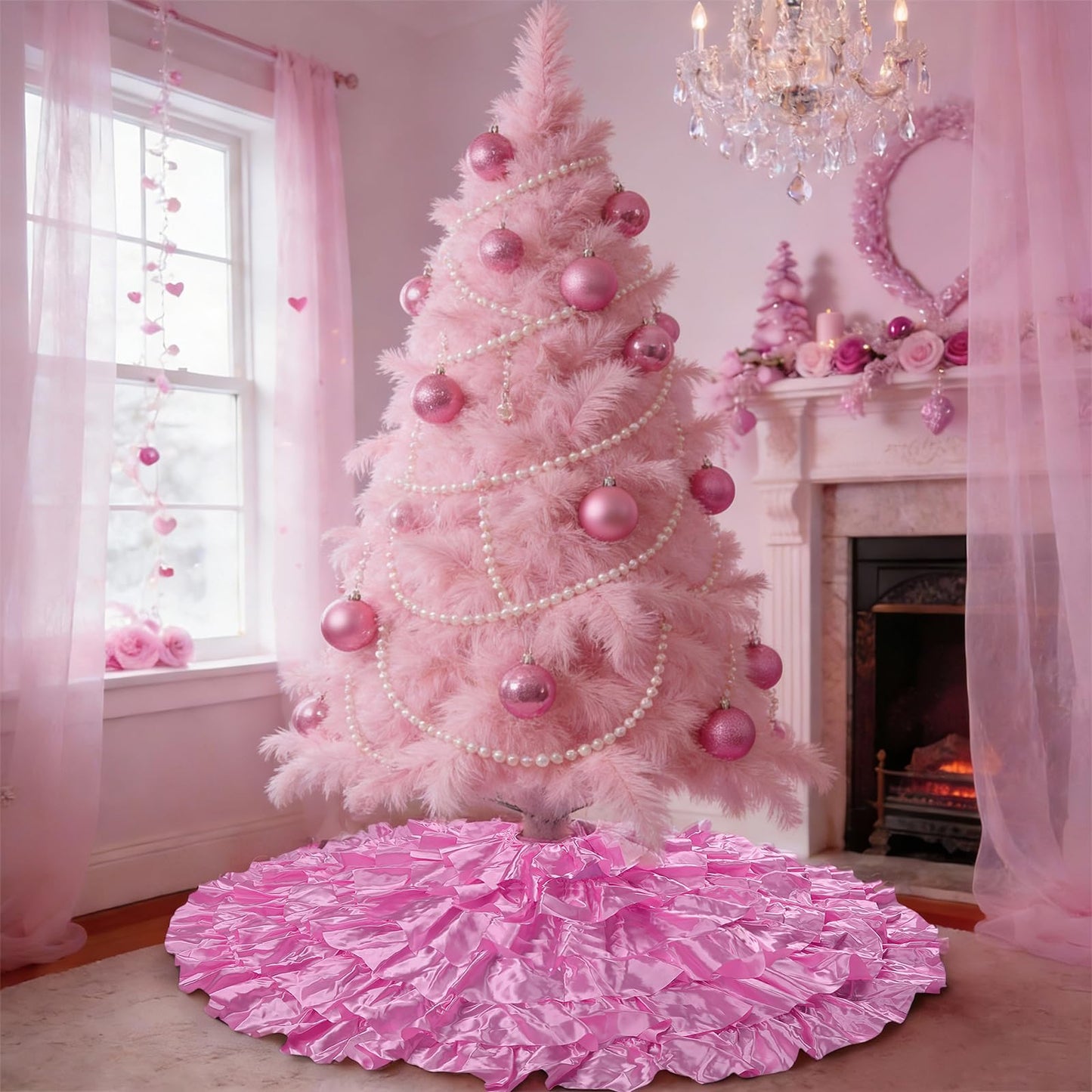 tiosggd Hot Pink Ruffle Tree Skirt, 48 inch 6-Layer Spring Pink Fluffy Tree Skirt, Large Candy Tree Rug for Artificial Trees 6-7.5 FT, Summer Wedding Tree Decorations Ornaments