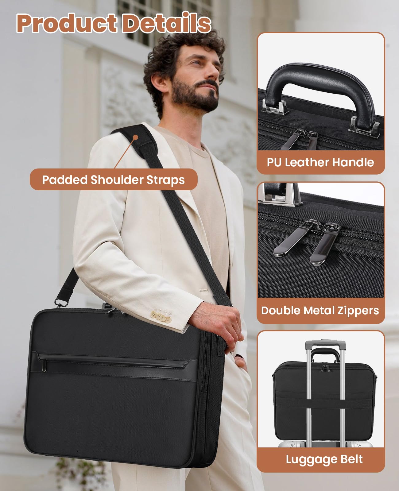Jetviivid Laptop Briefcase for Men 15.6-16 inch Laptop Bag Lightweight Attache Case, Business Work Bag Computer Carrying Case