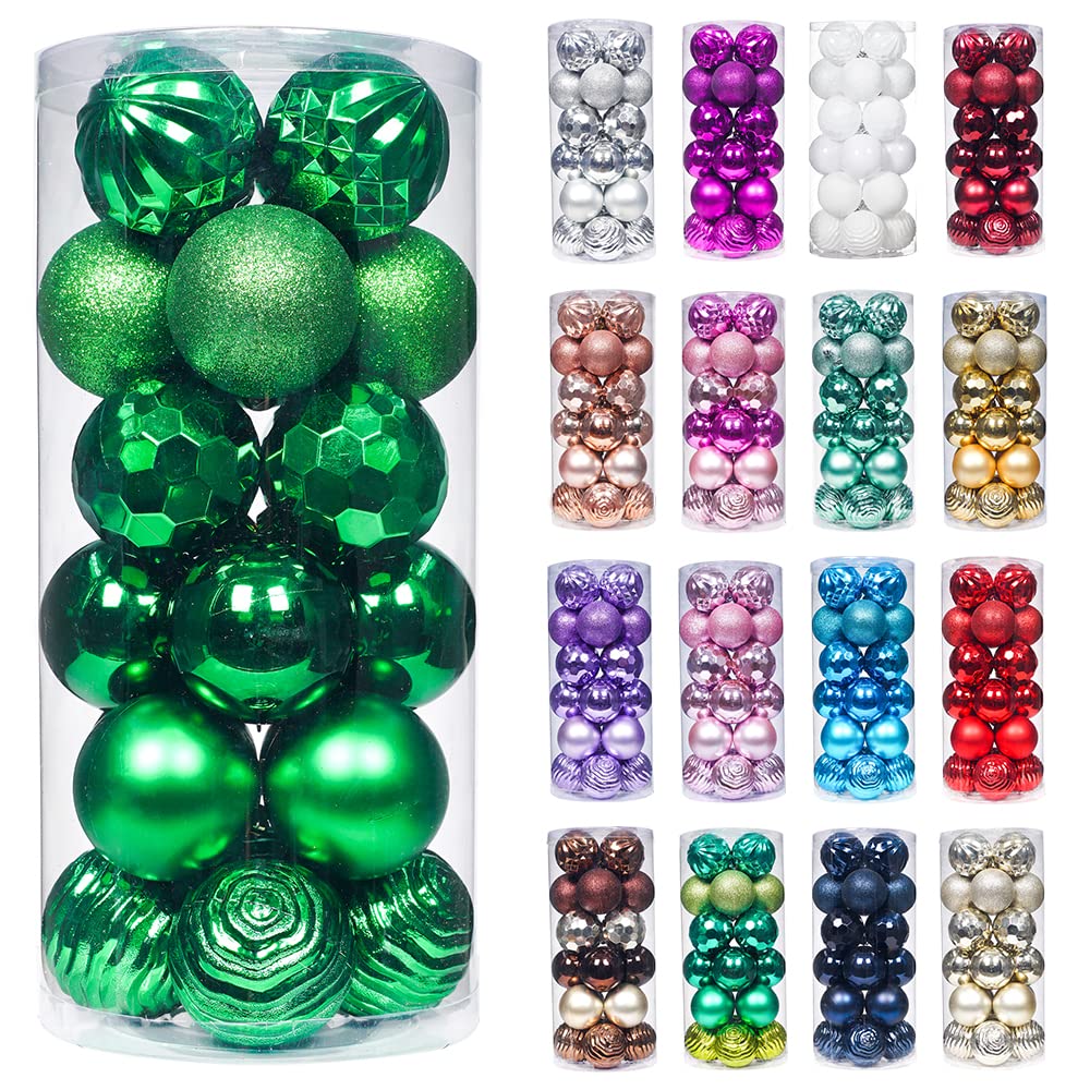XmasExp 60mm/2.36" Christmas Ball Ornaments Shatterproof Christmas Ornaments Set Decorations for Xmas Tree Balls - 24ct (2.36'', Green)